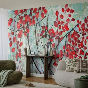 Fototapeta Premium Canvas - Strom v šarlatové - Abstrakce, červené listy, Větev - 100x70 cm