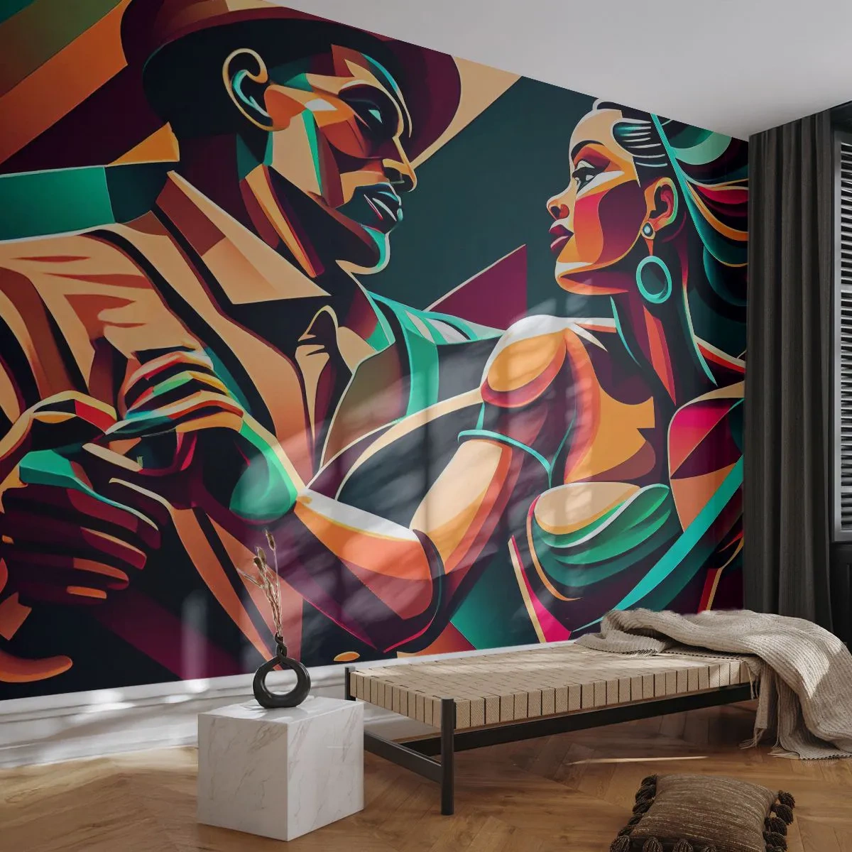 Fototapeta Premium Canvas - V rytmu srdce - Kubismus, Pár, Tanec - 250x175 cm
