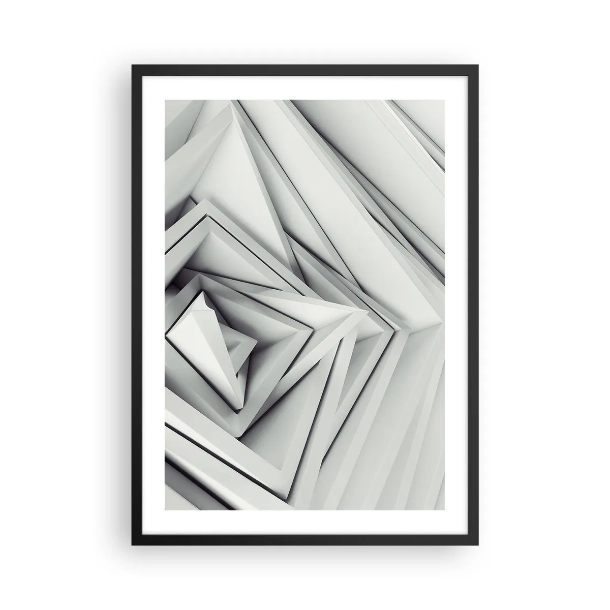 Plakát v černém rámu - Abstraktní kompozice geometrických trojúhelníků ve 3D - 50x70cm - Symfonie ostrých úhlů - Moderní nástěnná dekorace do obývacího pokoje a ložnice ARTTOR