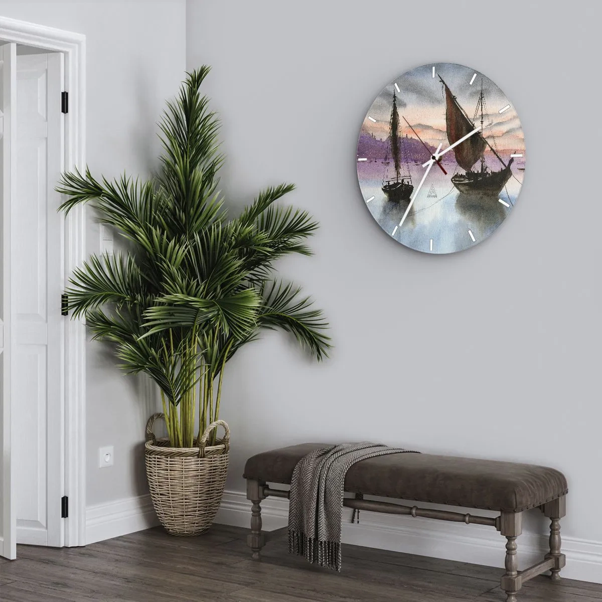 Nástěnné hodiny - Večer v přístavu - 40x40 cm