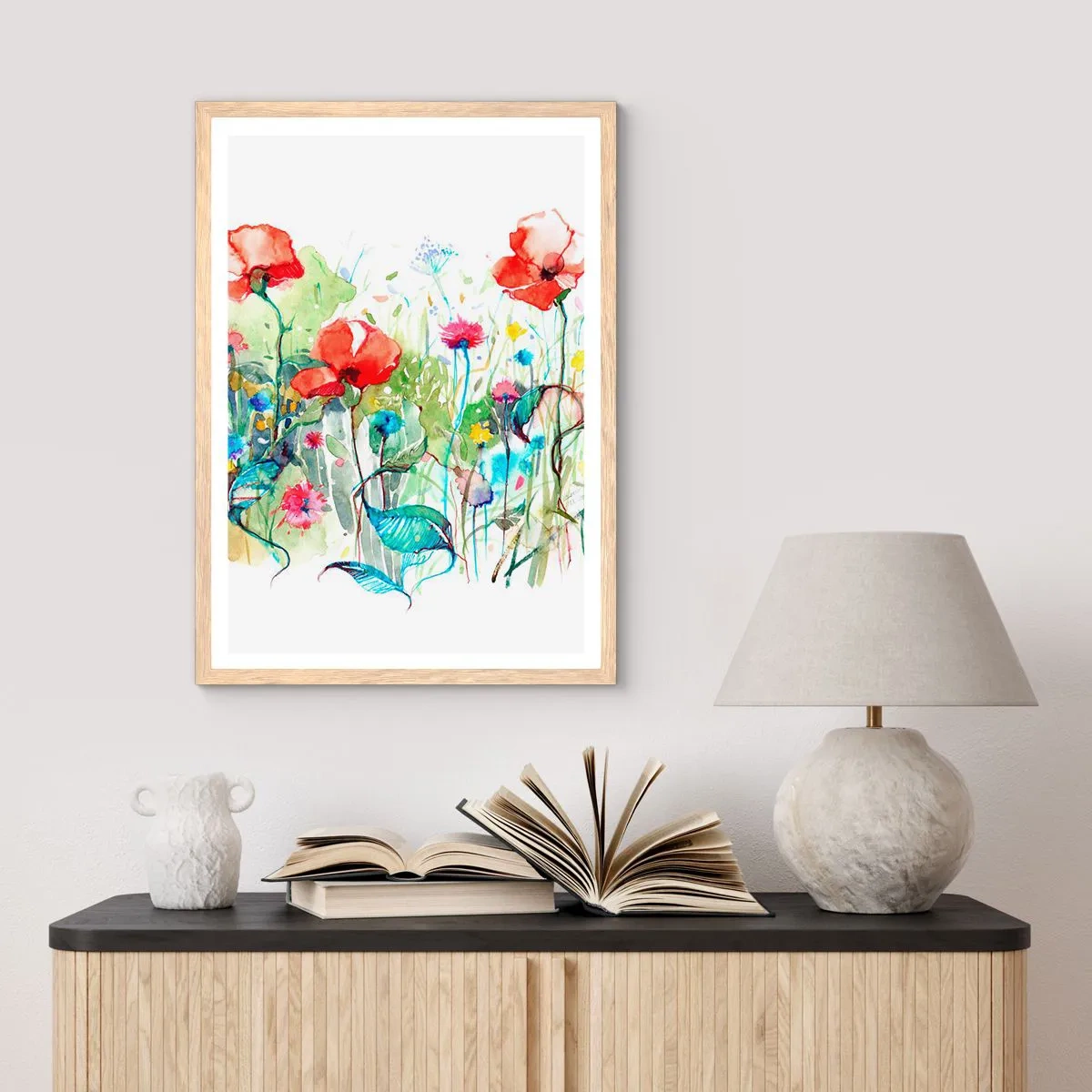 Plakát v rámu světlý dub - Kvetoucí louka v květnu - 50x70 cm