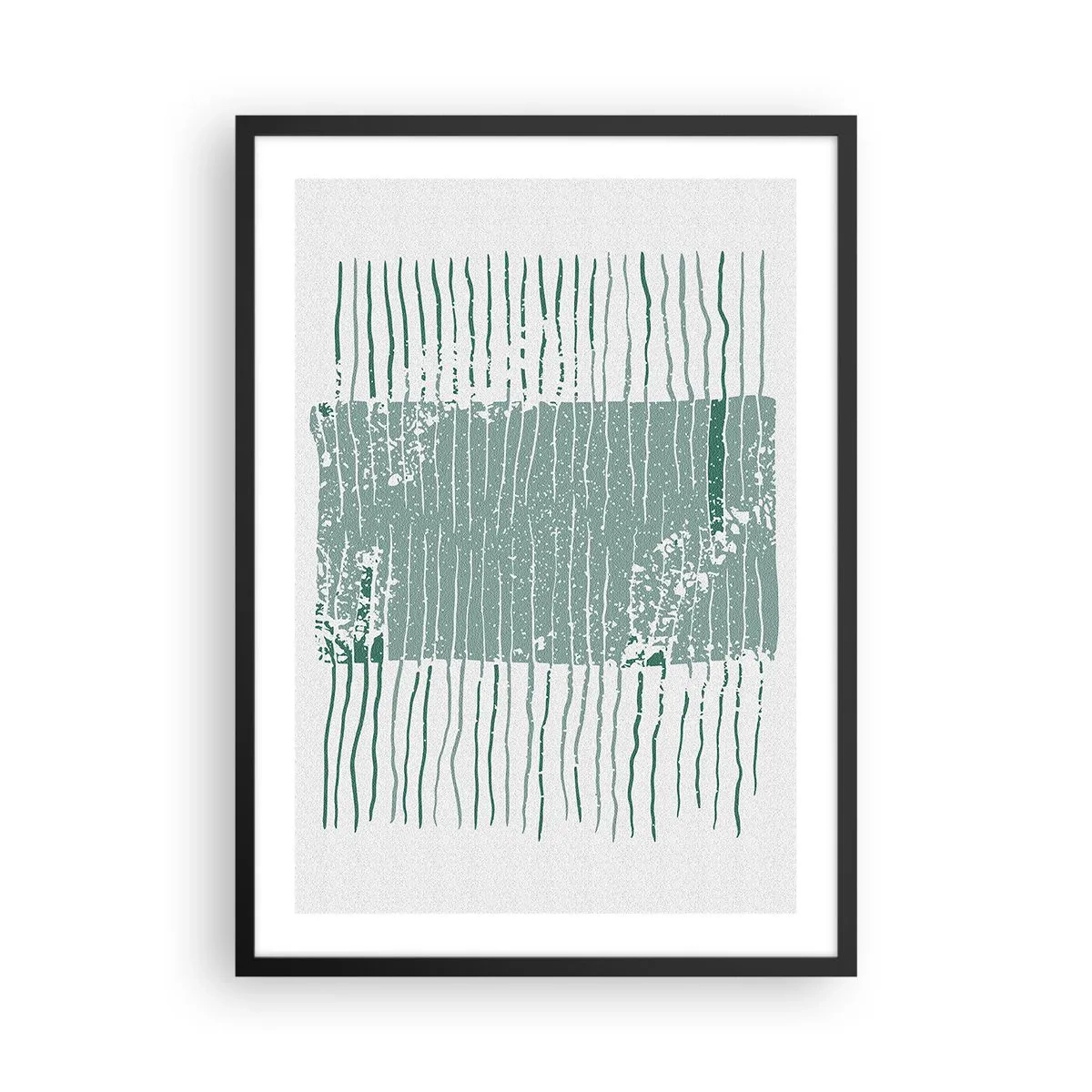 Plakát v černém rámu - Minimalistická kompozice linií a textur v odstínech zelené. - 50x70cm - Mořská abstrakce - Moderní nástěnná dekorace do obývacího pokoje a ložnice ARTTOR
