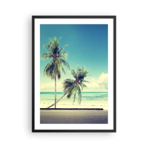 Plakát v černém rámu - Dvě palmy na pláži s modrou oblohou - 50x70cm - Prázdniny, je čas začít - Moderní nástěnná dekorace do obývacího pokoje a ložnice ARTTOR