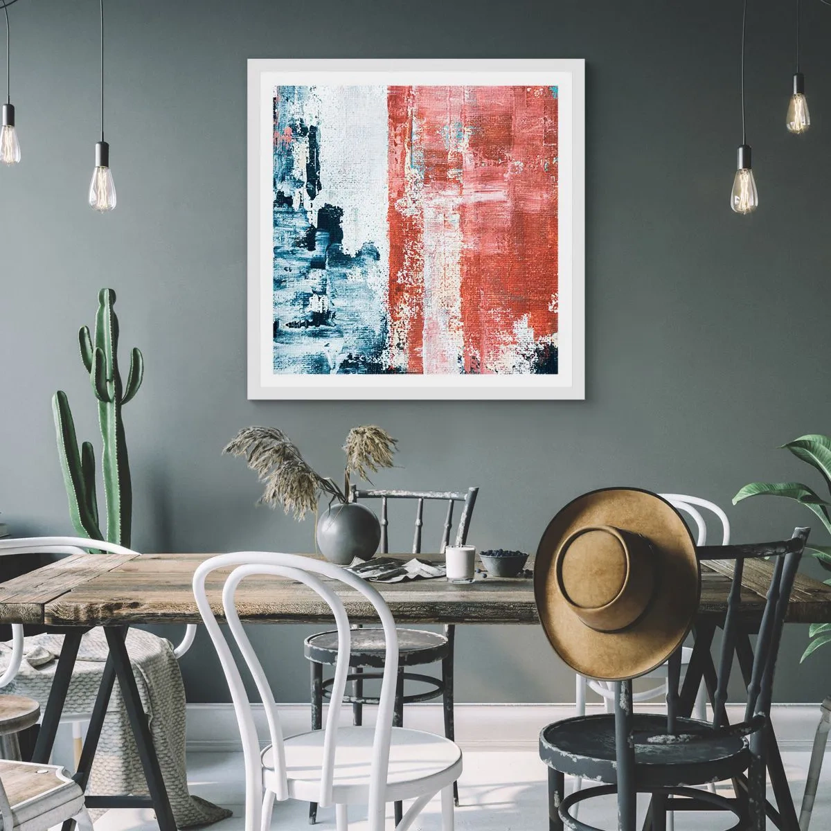 Plakát v bílém rámu - Abstraktní půl na půl - 60x60 cm