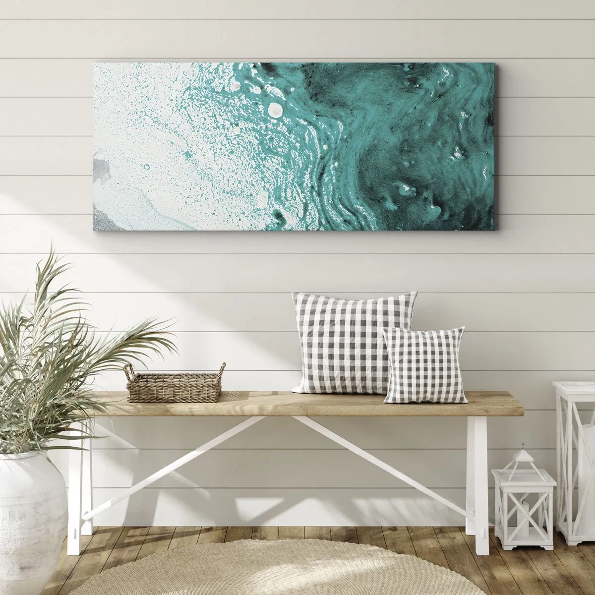 Obraz na plátně - Propadnout v bílé a tyrkysové - 100x40 cm