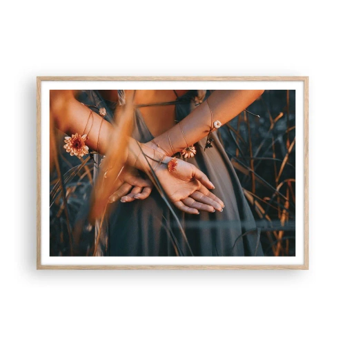 Plakát v rámu světlý dub - Propojená s přírodou - 100x70 cm