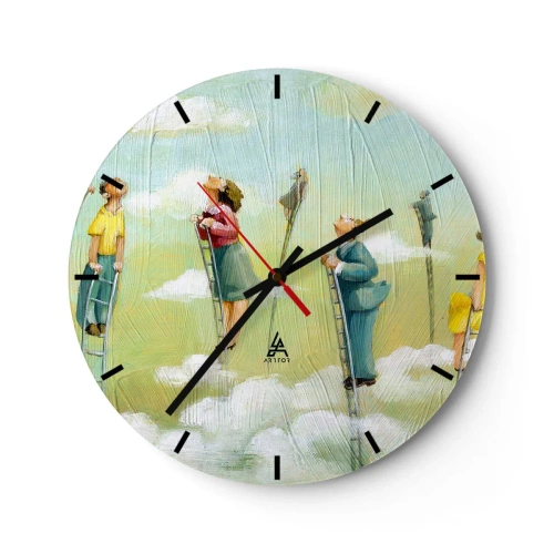 Nástěnné hodiny - Lidé šplhající po žebřících v oblacích na barevném pozadí - 30x30cm - Za svým snem - Moderní nástěnná dekorace do obývacího pokoje, kuchyně a ložnice ARTTOR