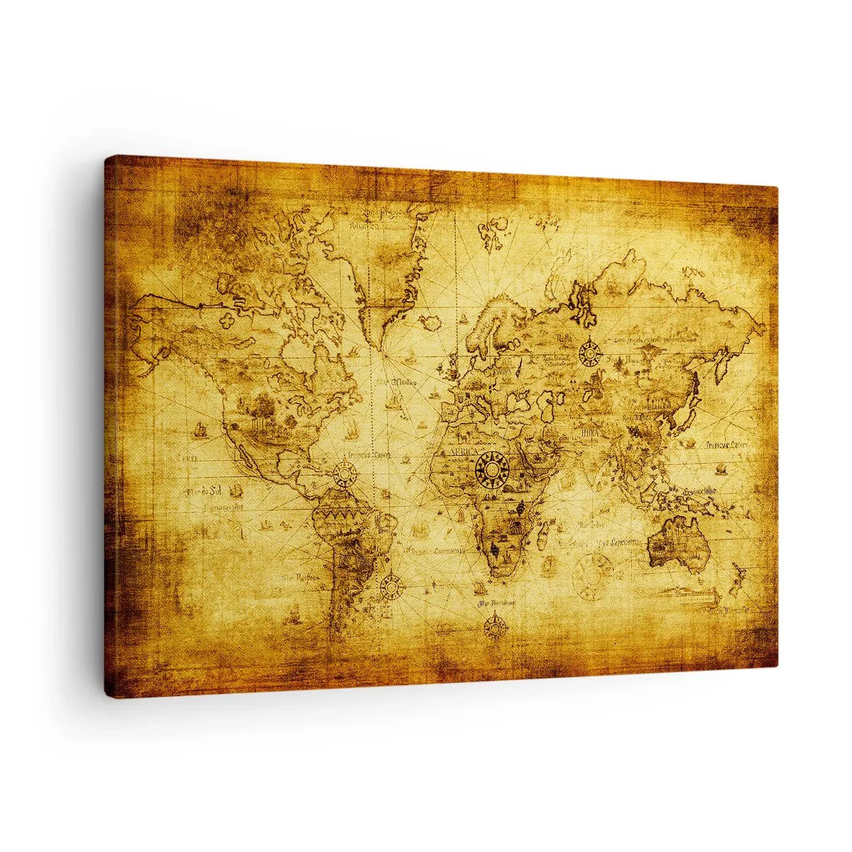 Obraz na plátně - Starověká mapa světa s retro motivem - 70x50cm - Tento svět je divný - Moderní nástěnná dekorace do obývacího pokoje a ložnice ARTTOR