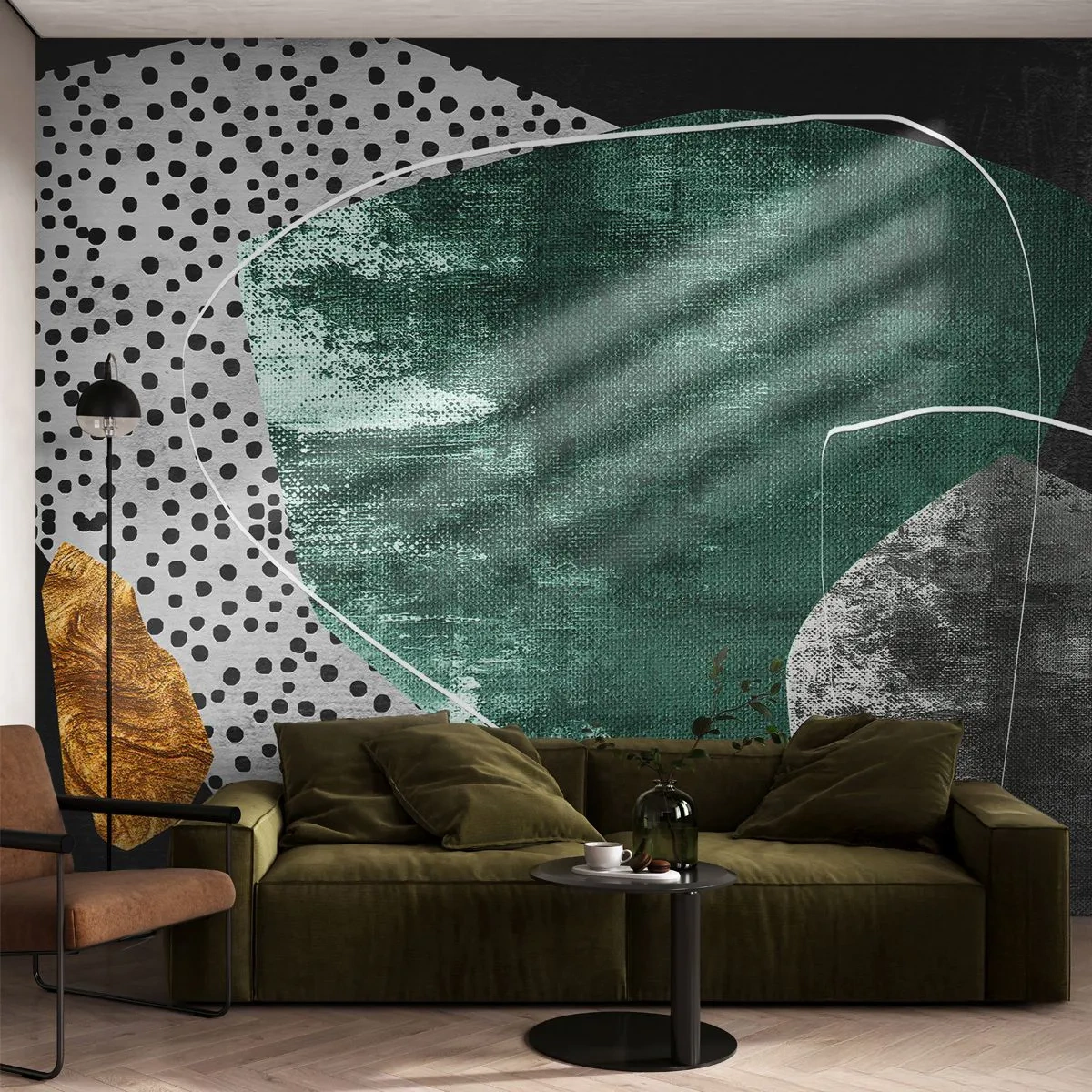 Fototapeta Standard Eco - Barevná abstrakce se zlatou vločkou - Abstrakce, Textura, Koláž - 300x210 cm