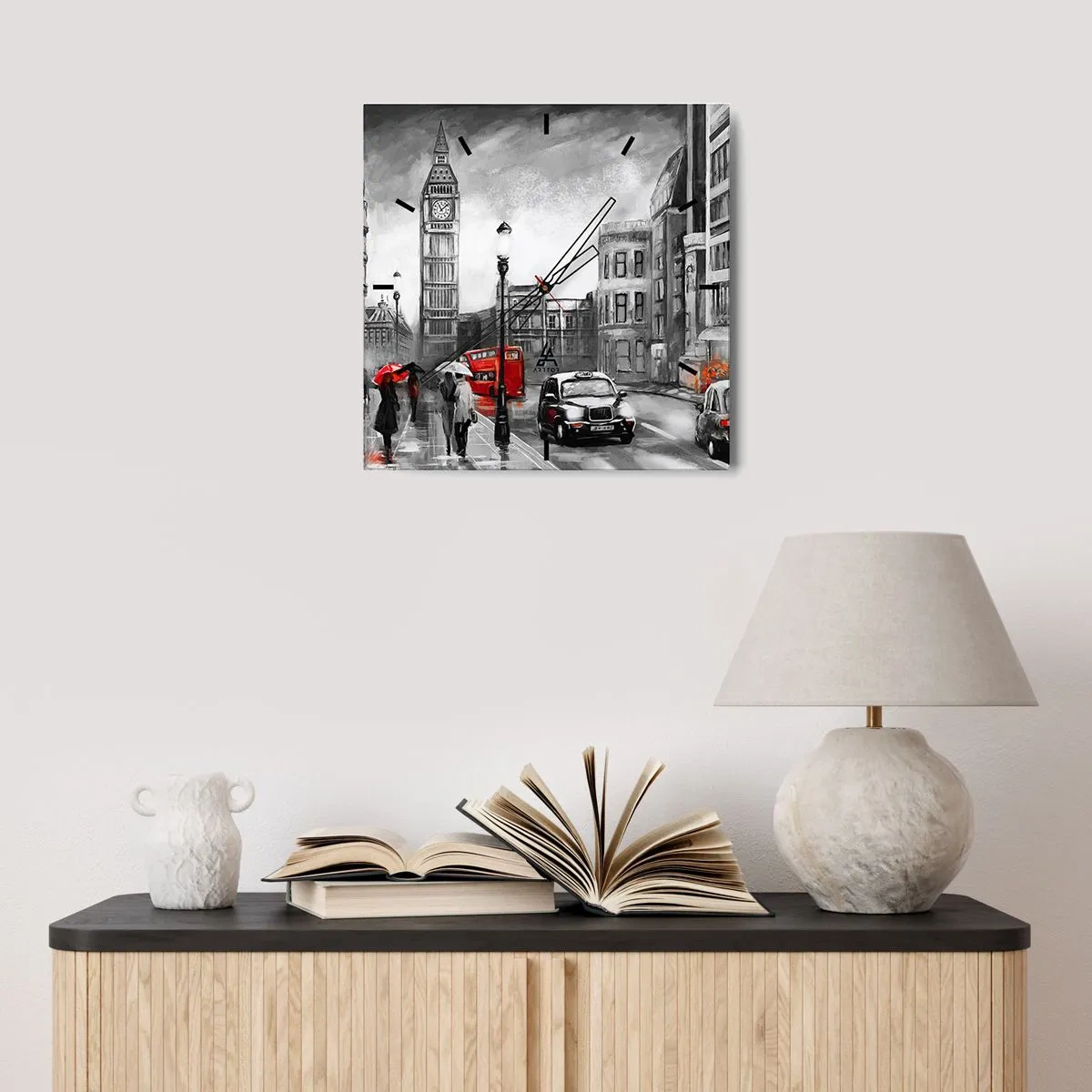 Nástěnné hodiny - Vůbec ne šedé město - 40x40 cm