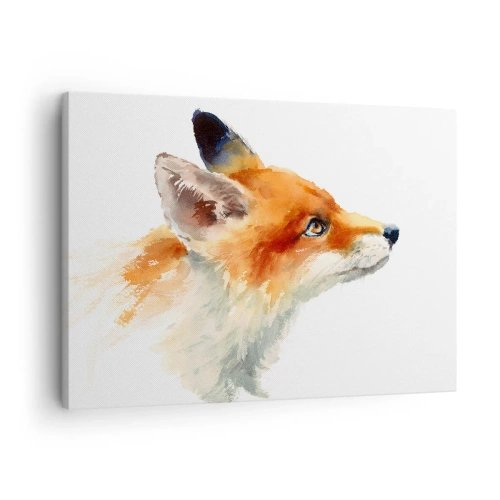 Obraz na plátně - Liška obecná v akvarelovém stylu na bílém pozadí - 70x50cm - Opatrnosti není nikdy dost - Moderní nástěnná dekorace do obývacího pokoje a ložnice ARTTOR