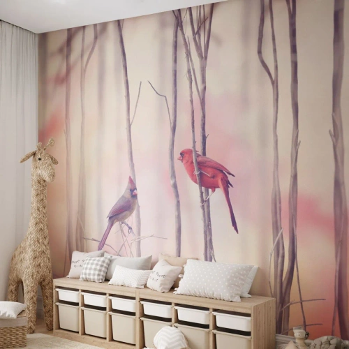 Fototapeta Premium Canvas - Příběh růžového lesa - Pták, Příroda, Les - 100x70 cm