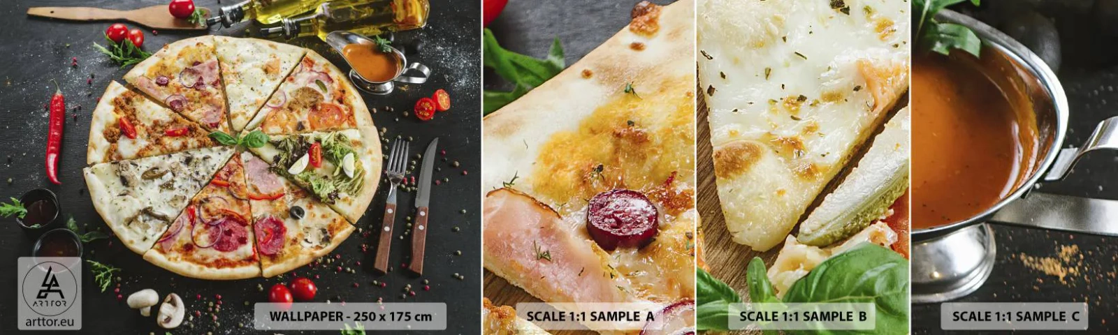 Vzor Fototapety Samolepicí Deluxe Sticker - Vějíř chutí - Gastronomie, Pizza, Itálie - 100x30 cm