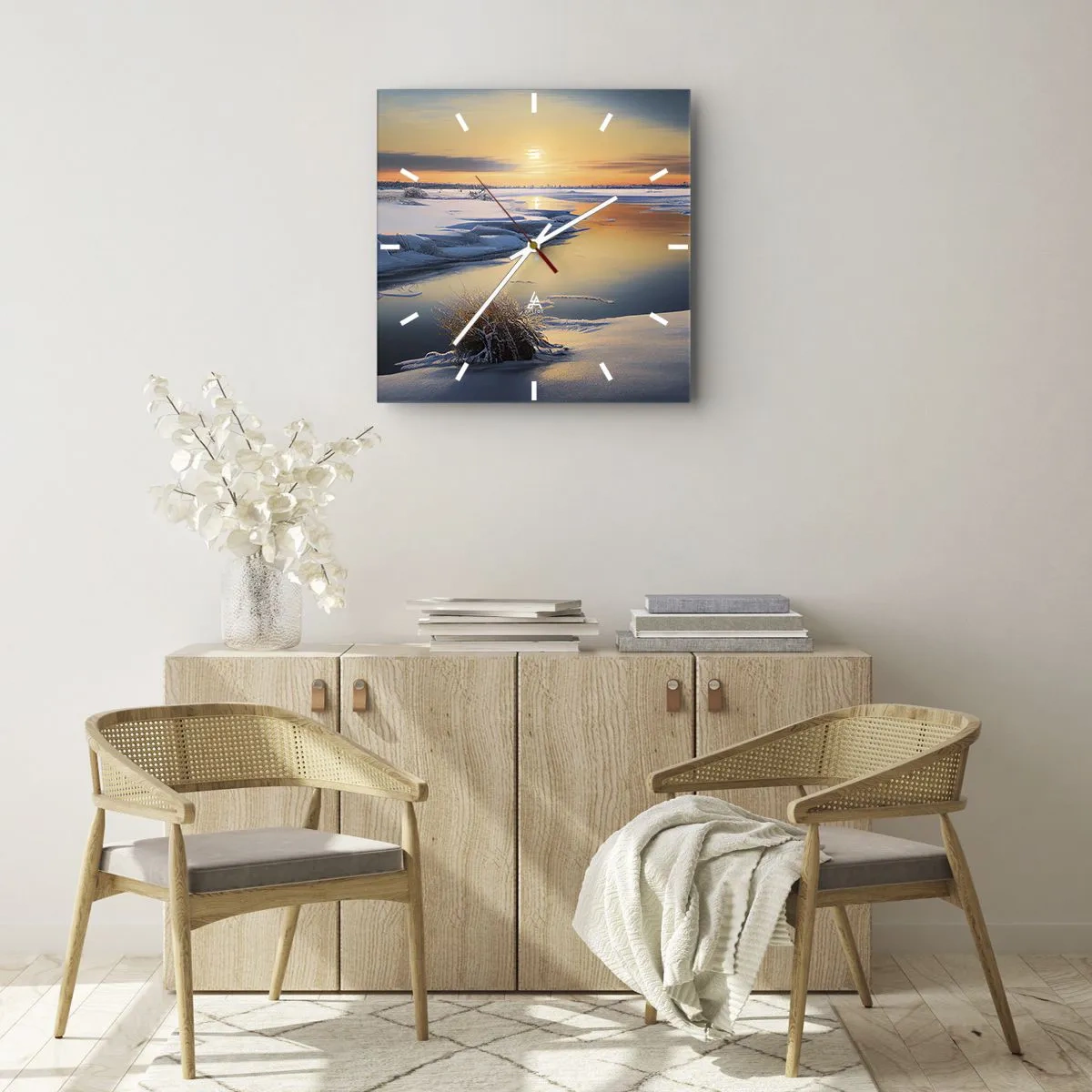 Nástěnné hodiny - Zimní západ slunce - 30x30 cm