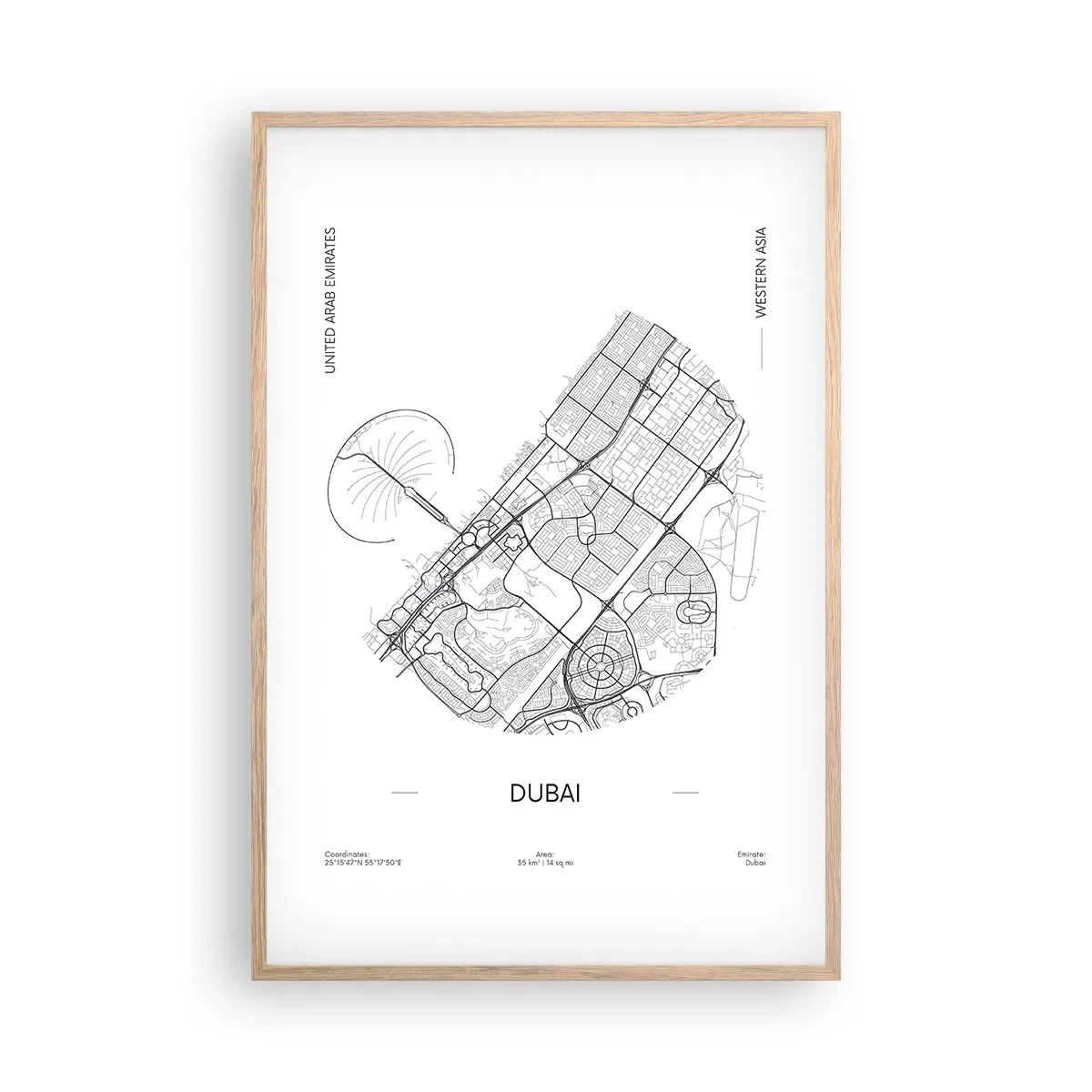 Plakát v rámu světlý dub - Anatomie Dubaje - 61x91 cm