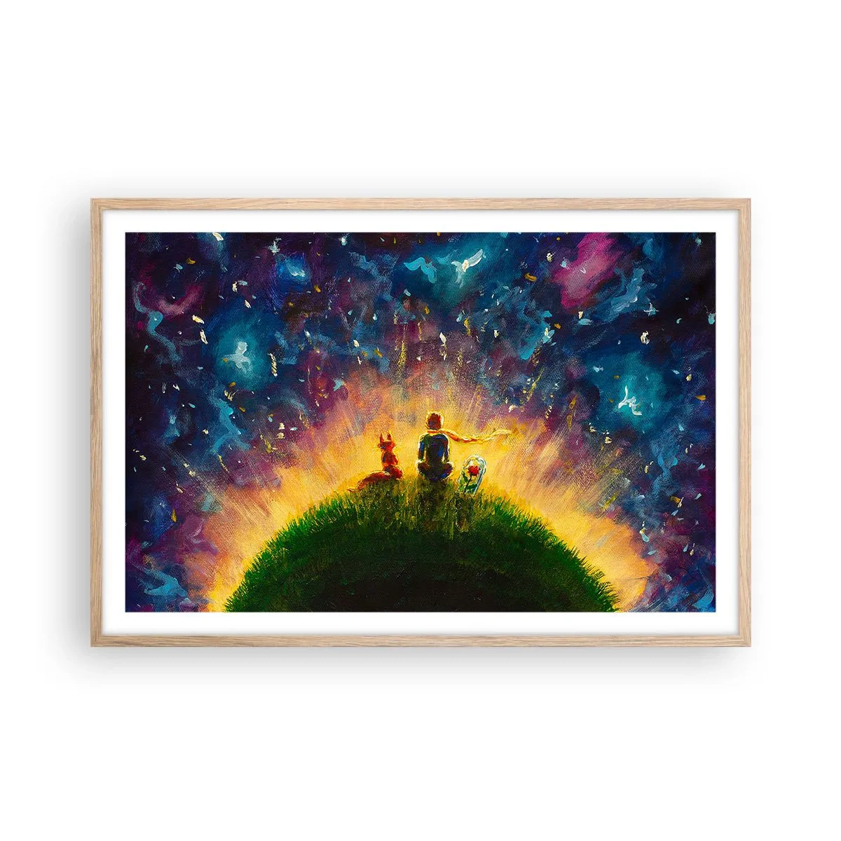 Plakát v rámu světlý dub - Láska a přátelství - celý svět - 91x61 cm