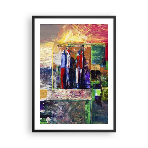 Plakát v černém rámu - Barevná abstrakce se siluetami postav a intenzivními barvami - 50x70cm - Vztahy a emoce - Moderní nástěnná dekorace do obývacího pokoje a ložnice ARTTOR