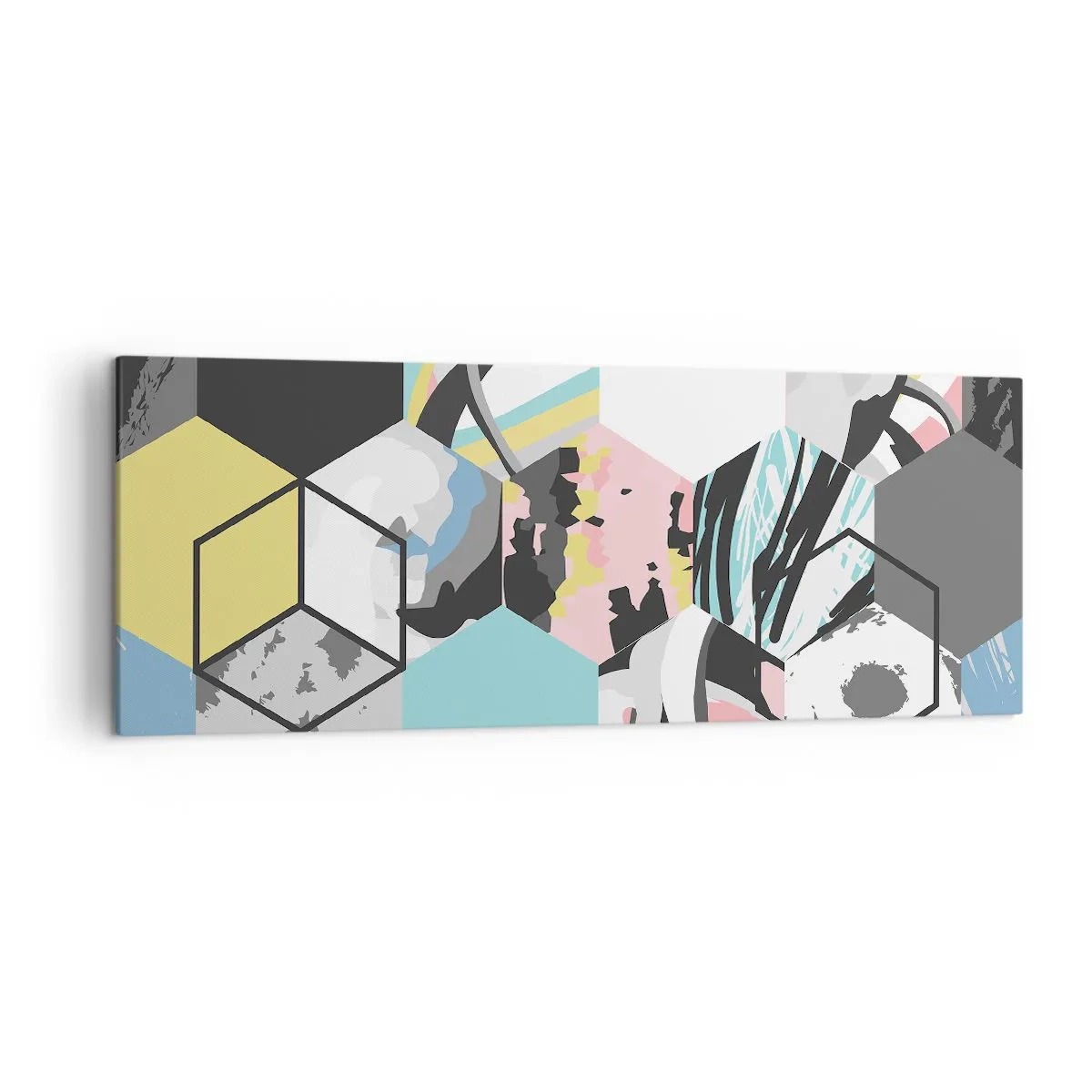 Obraz na plátně - Šestiúhelníky a krychle v šesti barvách - 140x50 cm