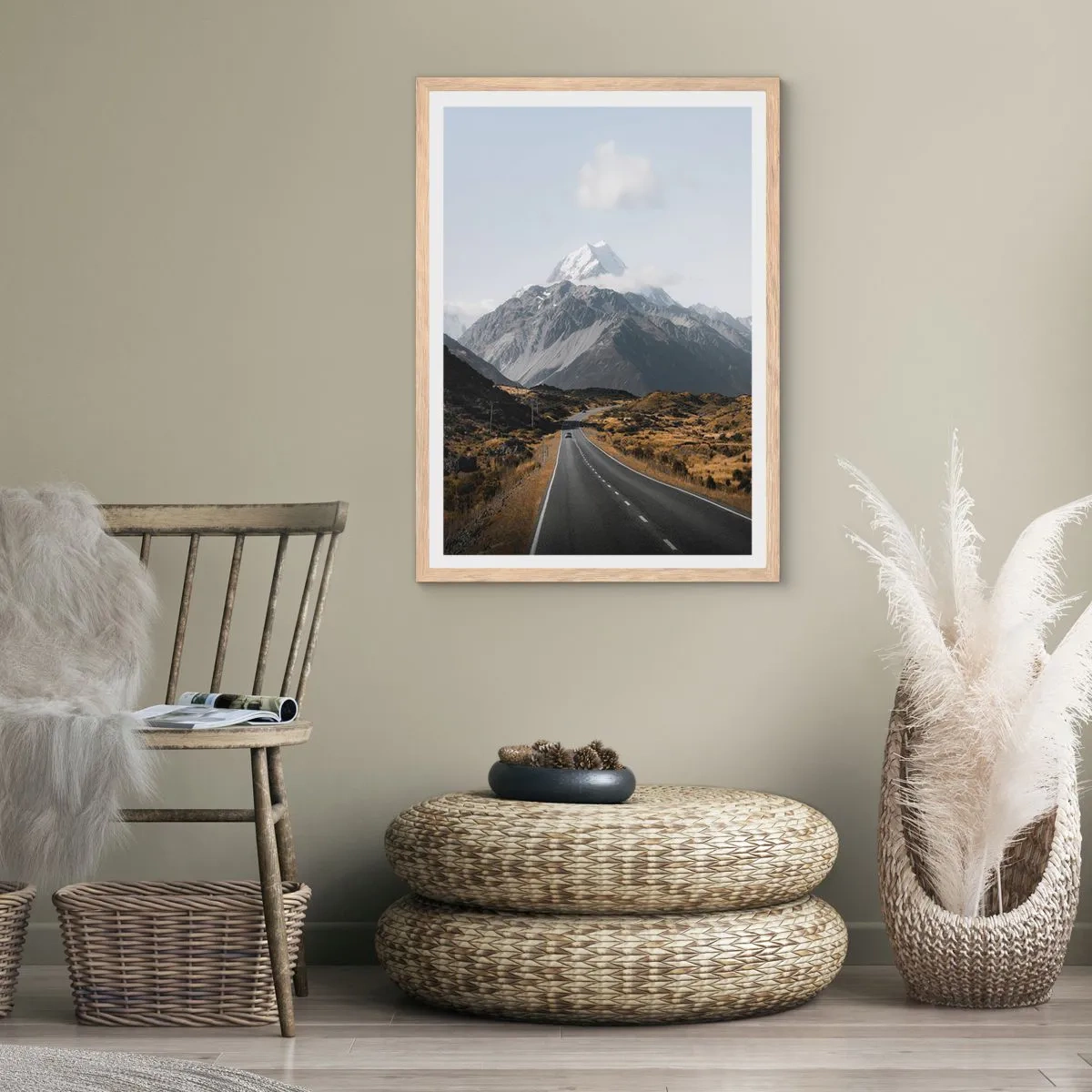 Plakát v rámu světlý dub - Cesta do srdce hor - 50x70 cm