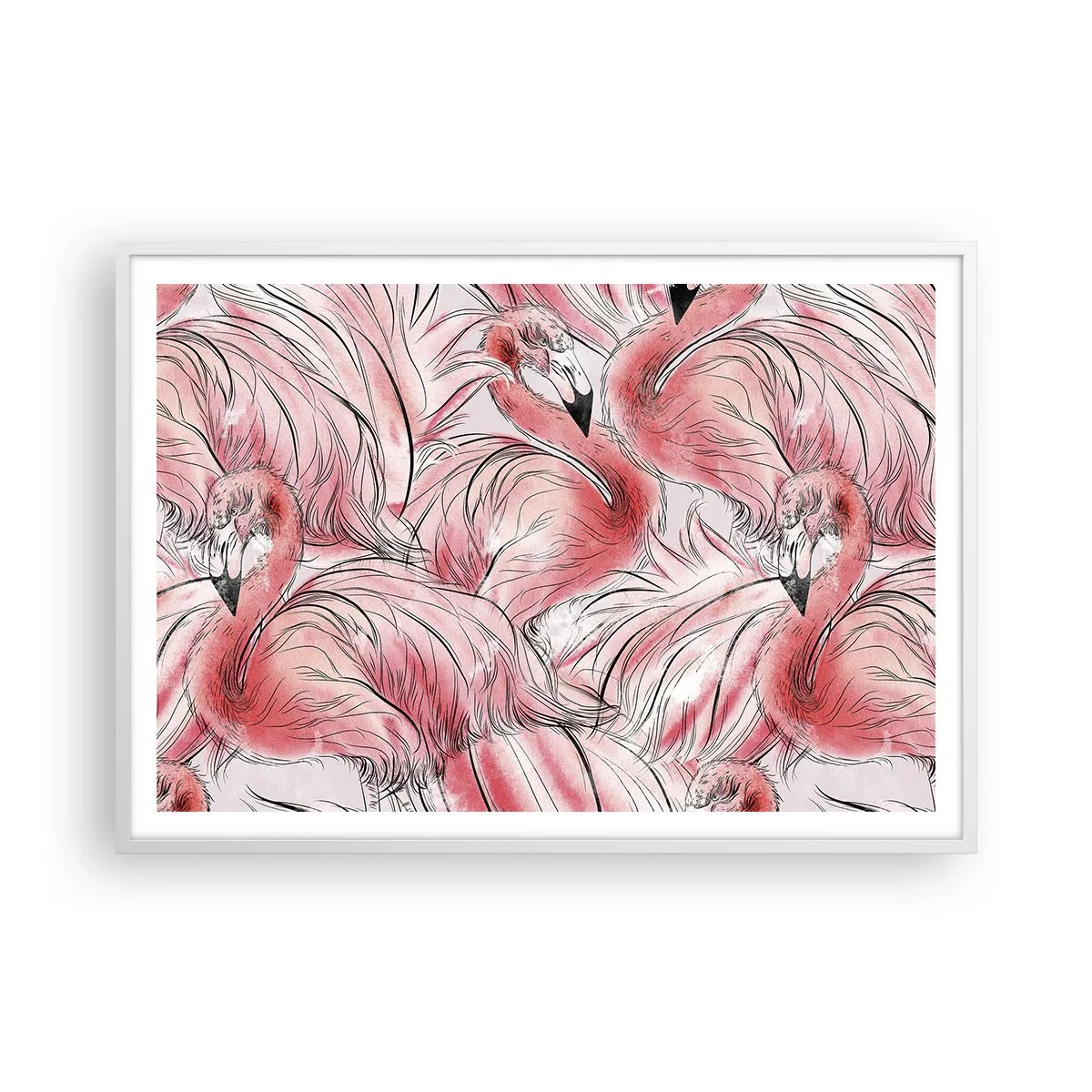 Plakát v bílém rámu - Ptačí corps de ballet - 100x70 cm