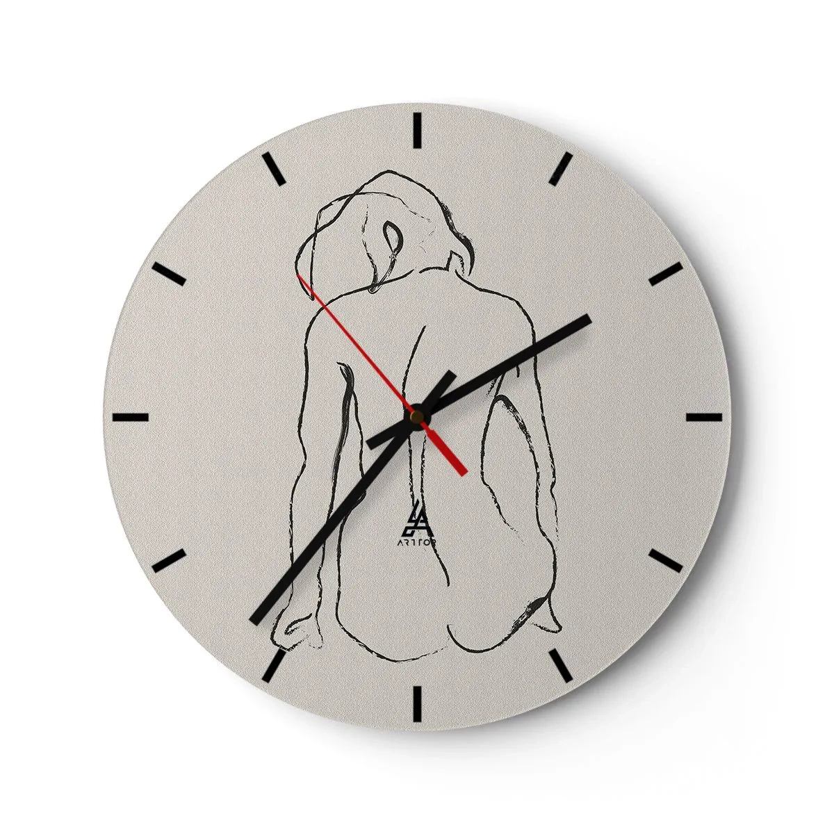 Nástěnné hodiny - Jemná skica ženské siluety na světlém pozadí - 30x30cm - Dívčí akt - Moderní nástěnná dekorace do obývacího pokoje, kuchyně a ložnice ARTTOR