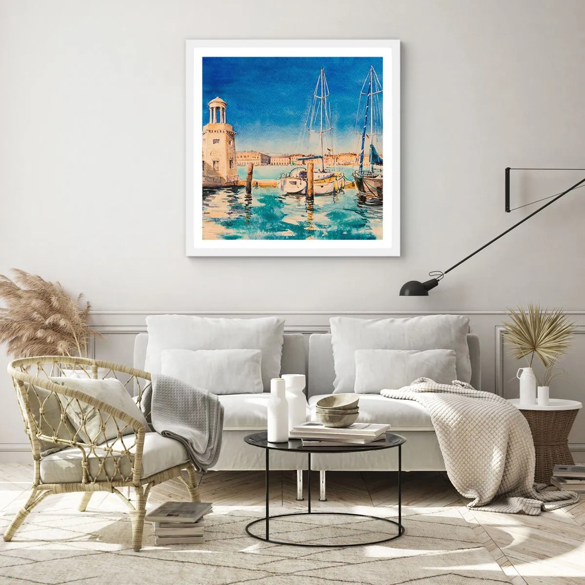 Plakát v bílém rámu - Slunečná laguna - 60x60 cm