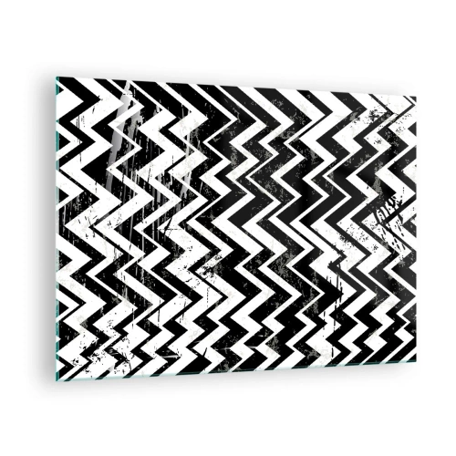 Obraz na skle - Černobílý cikcakový vzor s dynamickou kompozicí a texturou. - 70x50cm - Cik-bílé, cik-černé - Moderní nástěnná dekorace do obývacího pokoje a ložnice ARTTOR