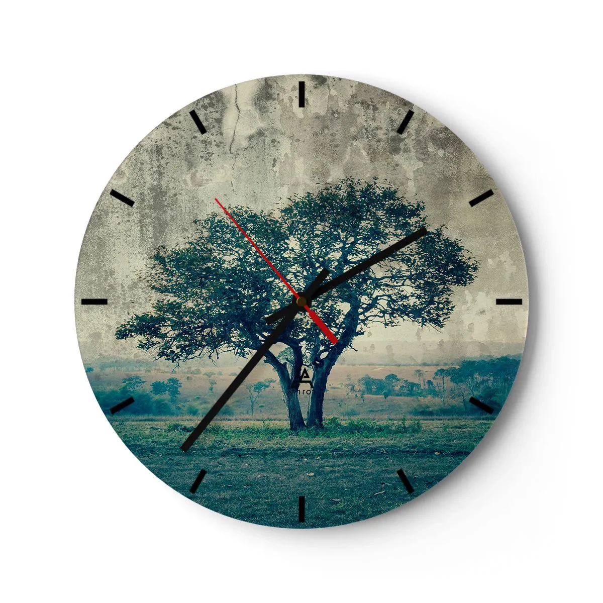 Nástěnné hodiny - Osamělý strom proti modré krajině - 30x30cm - Jabloň na modrém poli? - Moderní nástěnná dekorace do obývacího pokoje, kuchyně a ložnice ARTTOR