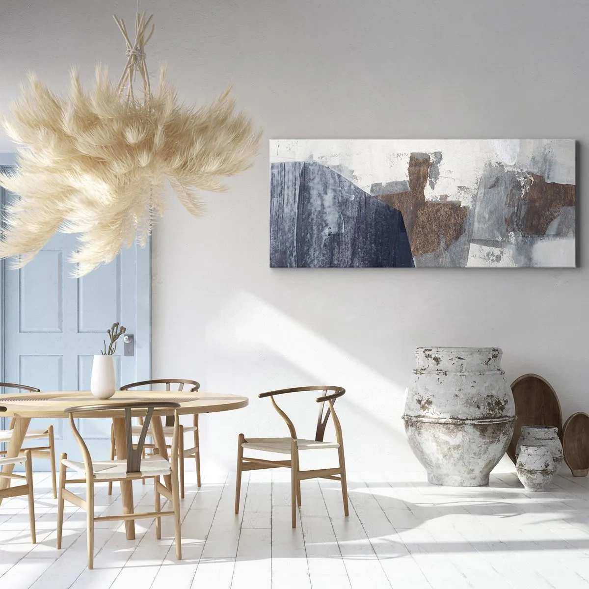 Obraz na plátně - Modro-hnědé tvary - 120x50 cm