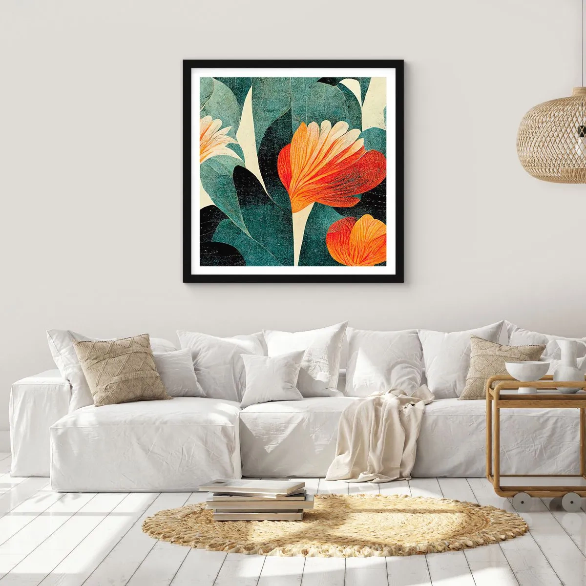 Plakát v černém rámu - Tropické horko a chlad zeleně - 30x30 cm
