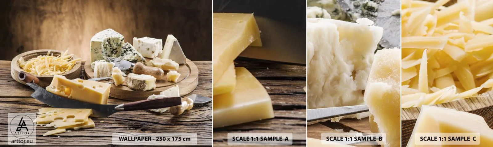 Fototapeta Vzorek Standard Eco - Usměj se na sýr - Gastronomie, Sýrová deska, Kulinářské - 100x30 cm