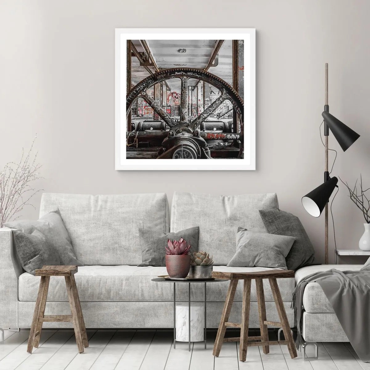 Plakát v bílém rámu - Tajný život továrny - 50x50 cm