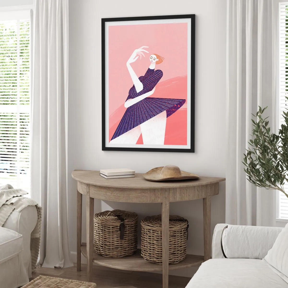 Plakát v černém rámu - Abstraktní ženská silueta v dynamické póze - 50x70cm - Každý krok je tancem - Moderní nástěnná dekorace do obývacího pokoje a ložnice ARTTOR