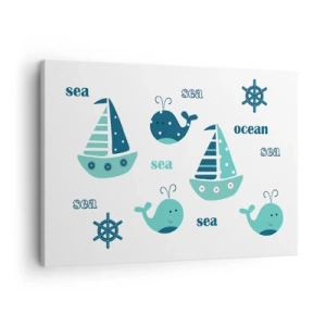 Obraz na plátně - Okouzlující námořní motivy s velrybami a plachetnicemi - 70x50cm - Přes moře a oceány - Moderní nástěnná dekorace do obývacího pokoje a ložnice ARTTOR