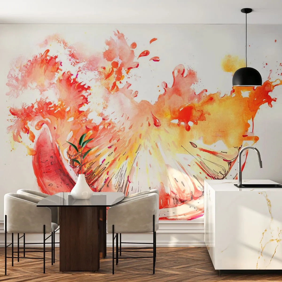 Fototapeta Samolepicí Deluxe Sticker - Šťavnaté osvěžení - Abstrakce, oranžový, Grafika - 250x175 cm