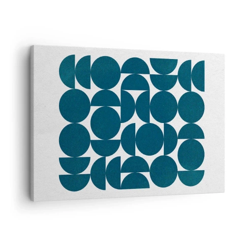 Obraz na plátně - Geometrické tvary v odstínech tmavě modré na bílém pozadí - 70x50cm - Kruhy a půlkruhy - Moderní nástěnná dekorace do obývacího pokoje a ložnice ARTTOR