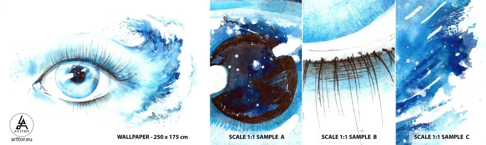 Fototapeta Vzorek Standard Eco - Ponořit se do modři pohledu - Abstrakce, Oko, Kus - 100x30 cm