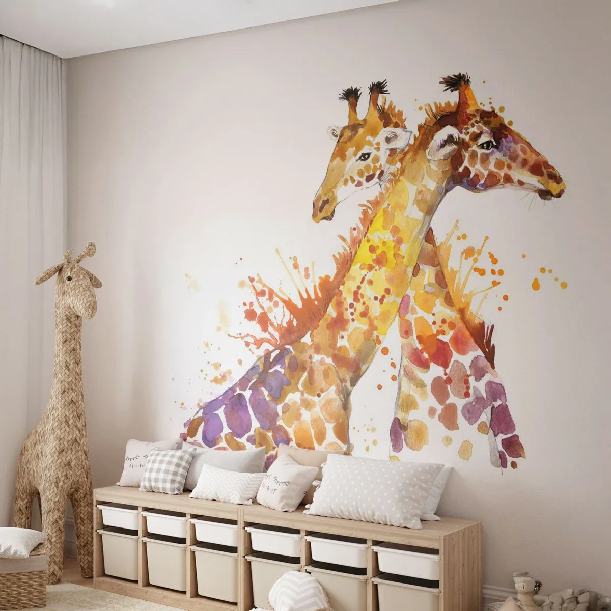 Fototapeta Premium Canvas - Je to přátelství nebo je to láska? - Zvířata, Žirafa, Grafika - 250x175 cm
