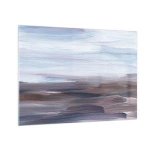 Obraz na skle - Horizontální pruhy vody v odstínech modré a hnědé v abstraktním stylu - 70x50cm - Živly: voda - Moderní nástěnná dekorace do obývacího pokoje a ložnice ARTTOR