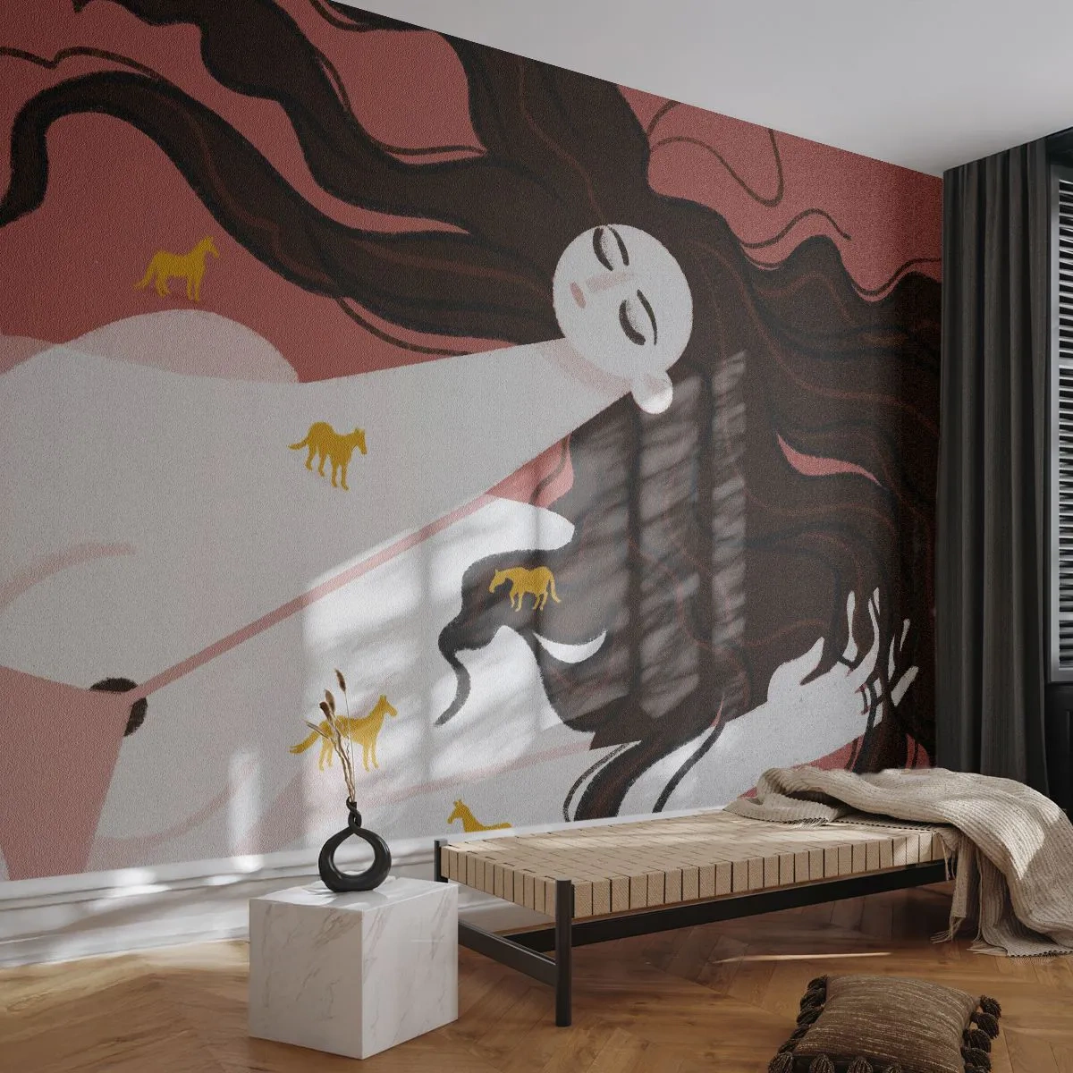 Fototapeta Standard Eco - Sen o zlatém koni - Žena, Portrét, Minimalismus - 350x256 cm