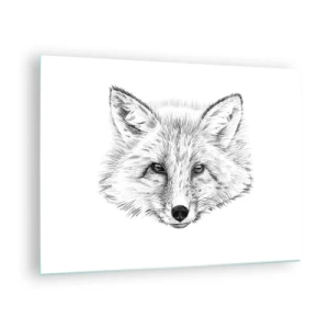 Obraz na skle - Kresba liščí hlavy na bílém pozadí - 70x50cm - Mohou tyto oči lhát? - Moderní nástěnná dekorace do obývacího pokoje a ložnice ARTTOR