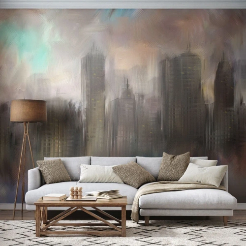 Fototapeta Premium Canvas - Kompozice z oceli, kamene a mlhy - Město, Architektura, Kus - 200x140 cm
