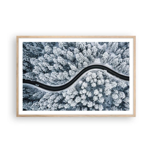 Plakát v rámu světlý dub - Zimním lesem - 91x61 cm