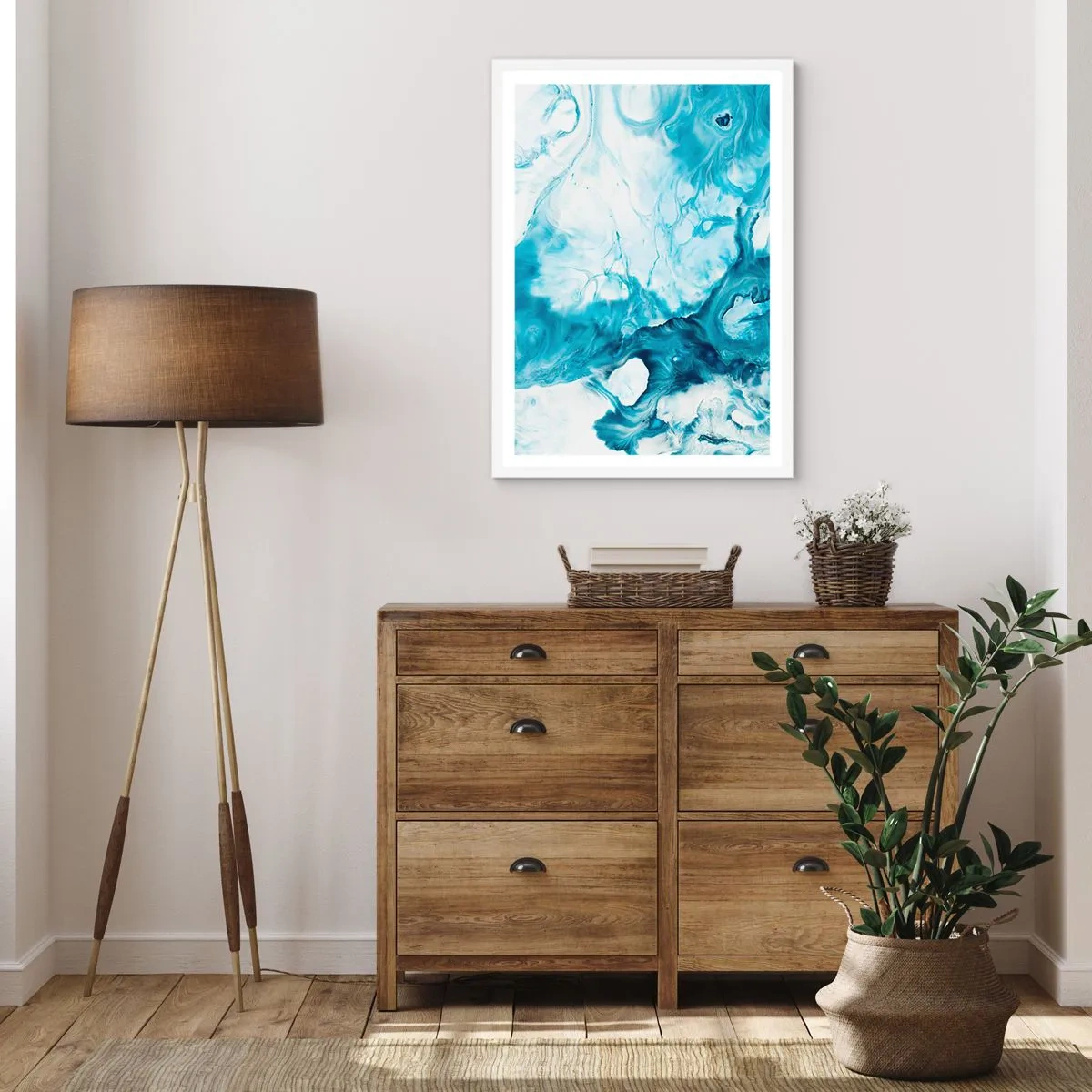 Plakát v bílém rámu - Modrý koncert - 50x70 cm