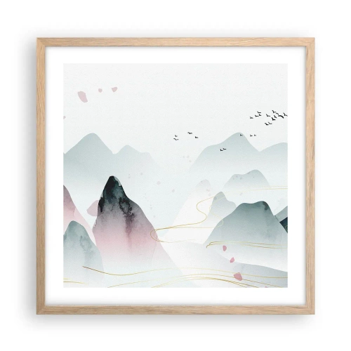 Plakát v rámu světlý dub - Přes vrcholy - 50x50 cm