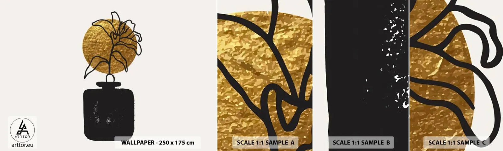 Fototapeta Vzorek Standard Eco - Krása, která má cenu zlata - Váza, Květiny, Minimalismus - 100x30 cm