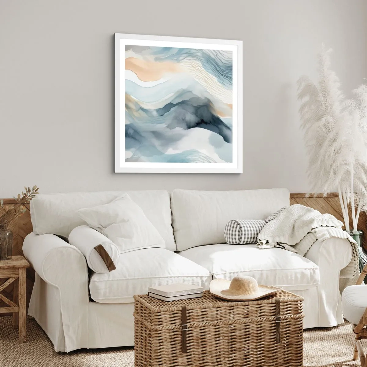 Plakát v bílém rámu - Abstrakce sněhu a mlhy - 30x30 cm