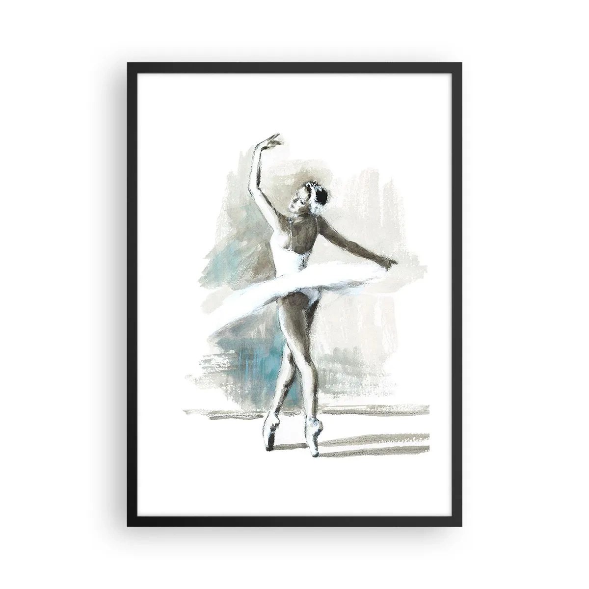 Plakát v černém rámu - Baletní tanečník v bílých šatech při vystoupení - 50x70cm - Zakletá do labutě - Moderní nástěnná dekorace do obývacího pokoje a ložnice ARTTOR