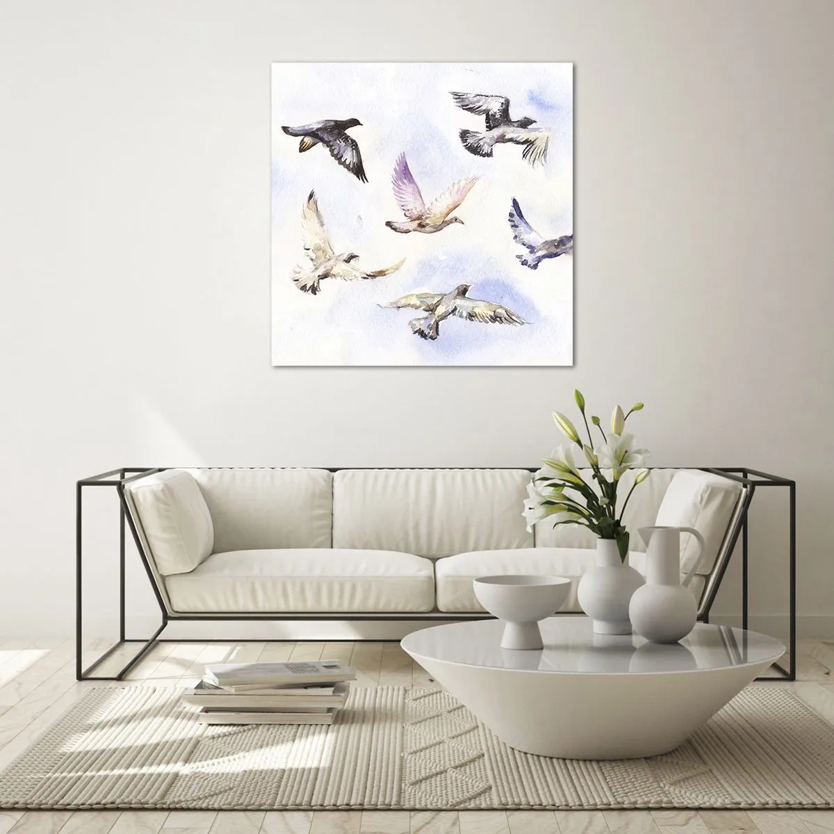 Obraz na skle - Svoboda v šedé a modré - 50x50 cm