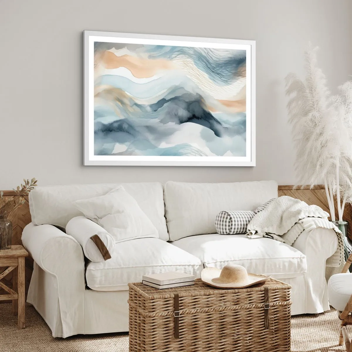 Plakát v bílém rámu - Abstrakce sněhu a mlhy - 100x70 cm